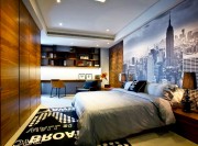 大气奢华的现代简约复式loft 100平米卧室背景墙装修效果图