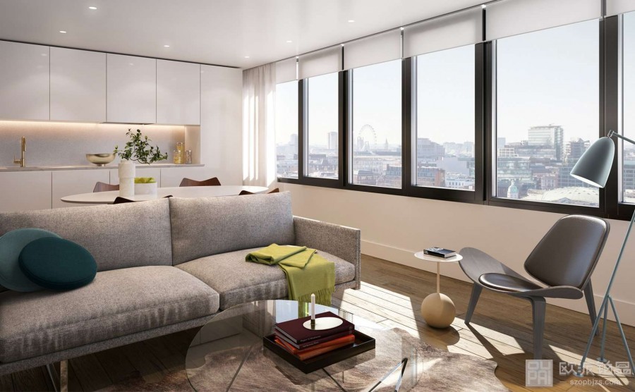 宽敞明亮的现代简约复式loft 80平米客厅窗户装修效果图