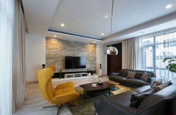 个性韵味的现代简约复式loft 90平米客厅电视背景墙装修效果图